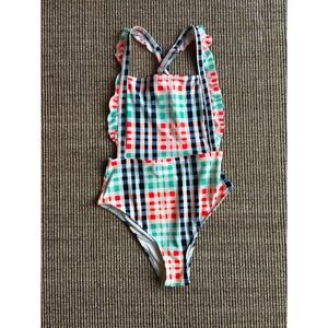 Aerie NWOT Colorful Plaid One Piece Swimsuit with Ruffle Details Size M